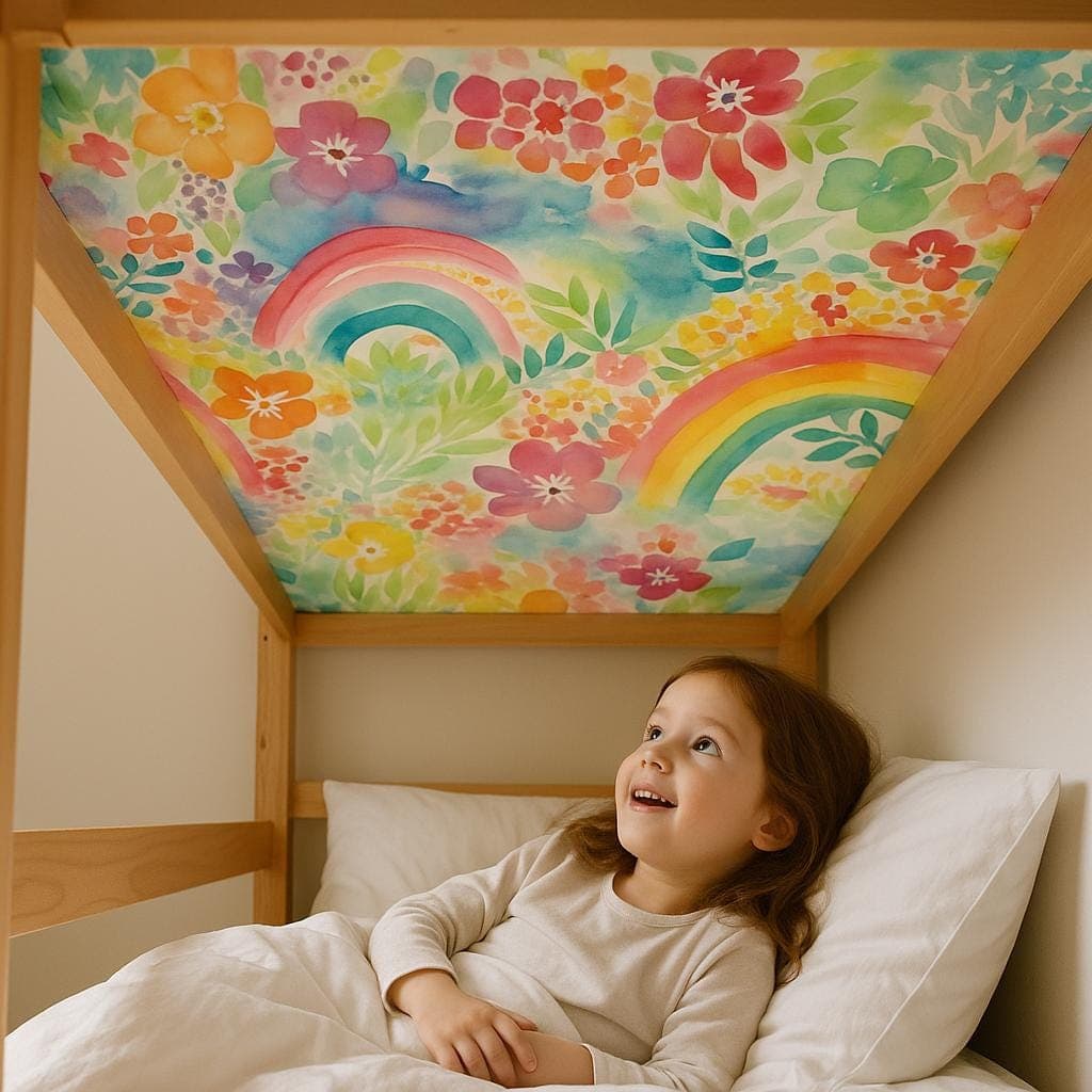 The Better Bunk- Bottom Bunk Sheet Accessory : Pink Rainbow Flowers