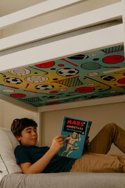 Sports Pattern Bottom Bunk Sheet: Kids Twin Bed Accessory for bunk beds- hide slats!