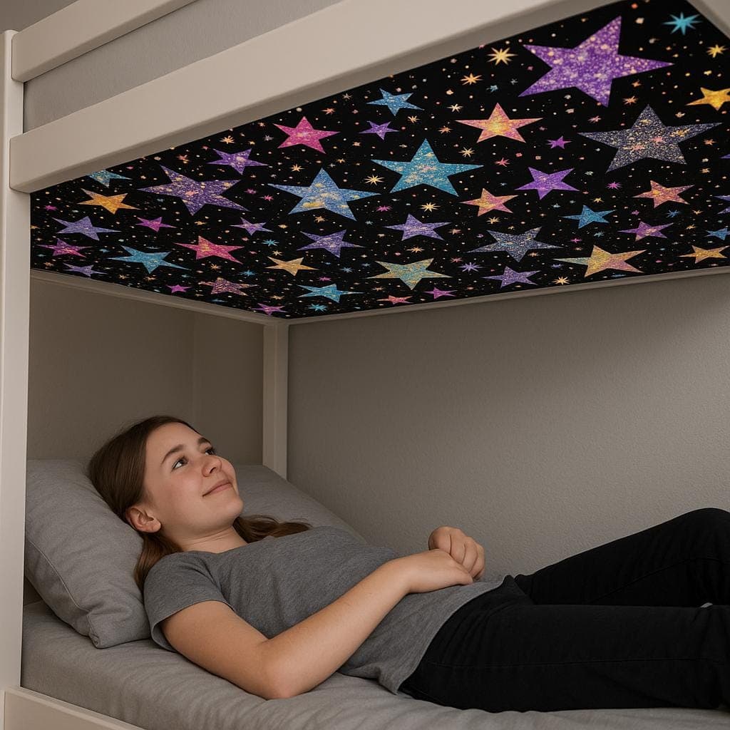 The Better Bunk- Bottom Bunk Sheet Accessory : Black Glitter Star Print.
