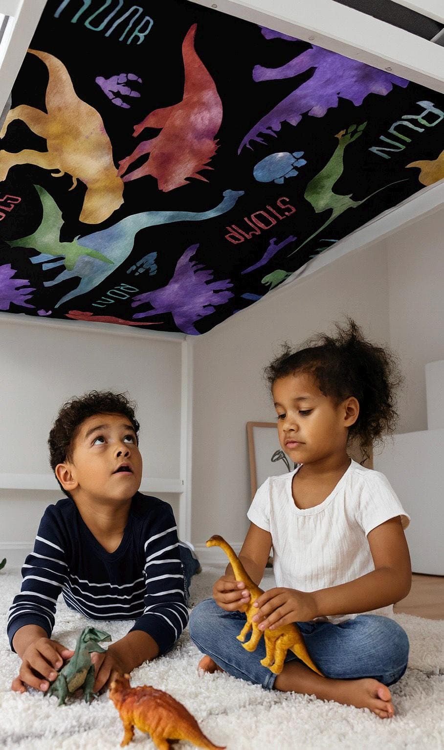 Dino Print Bottom Bunk Sheet: Cotton Blend Kids Bedding - Twin Size