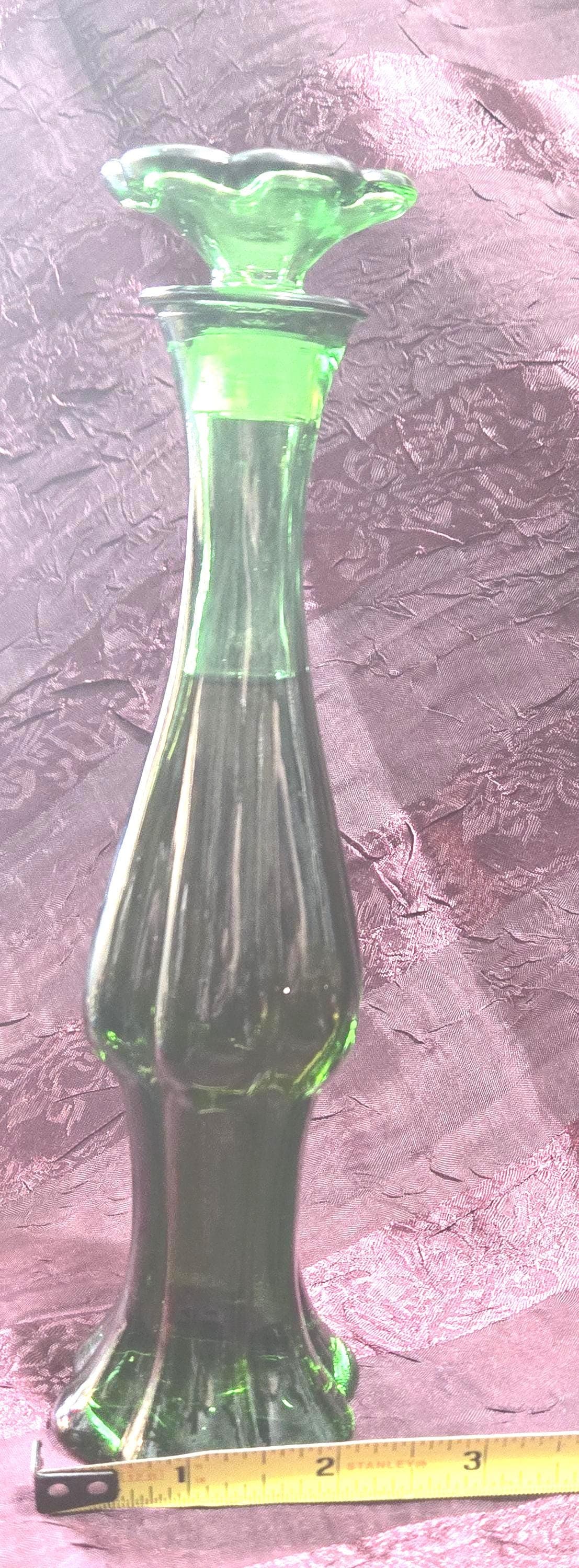 Vintage Emerald Glass Bud Vase • Avon Topaze Cologne Decanter • Mid Century Decor