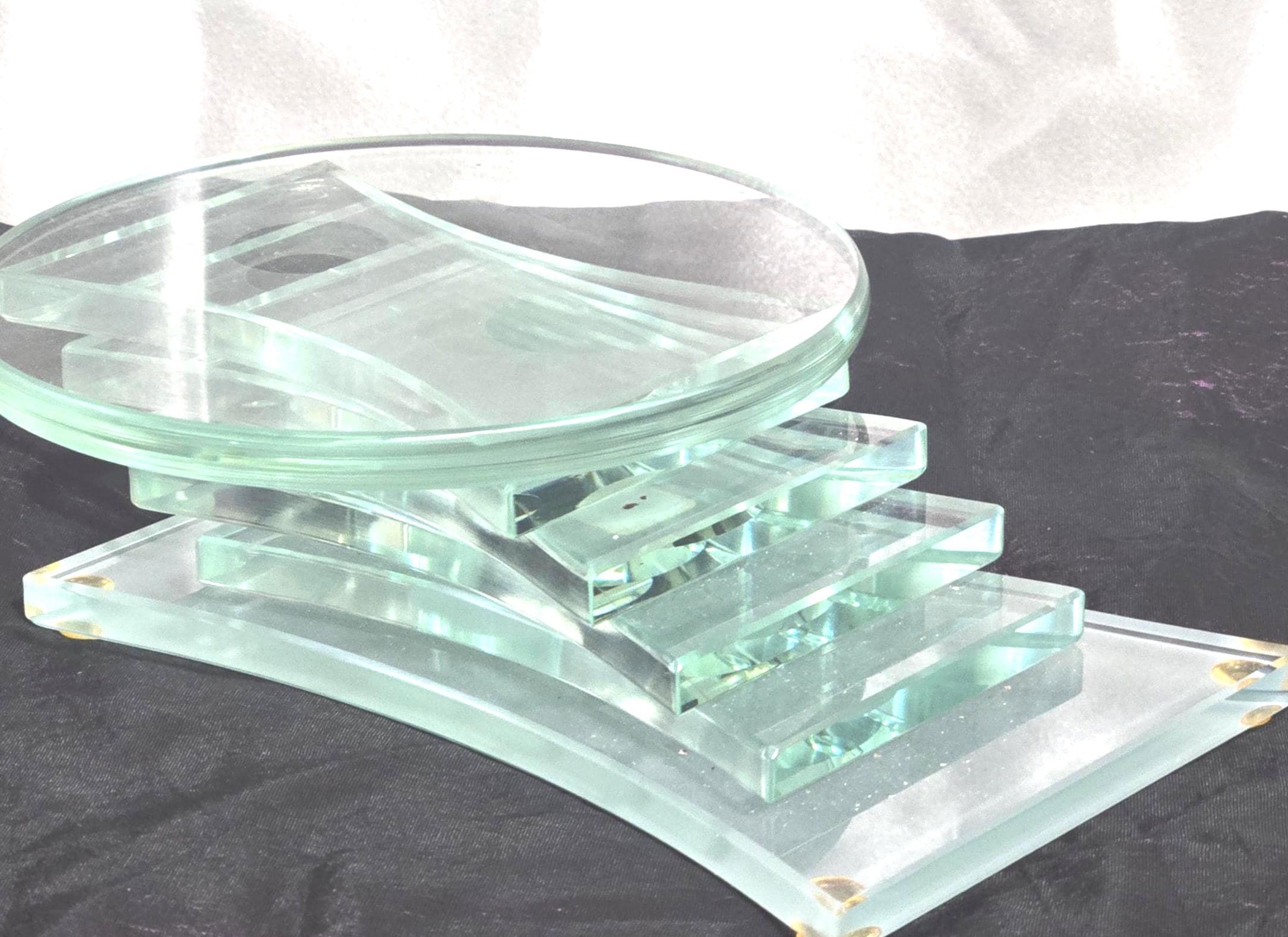 Vintage Art Deco Glass Candle Pedestal Geometric Stepped Glass Candlestick Holder