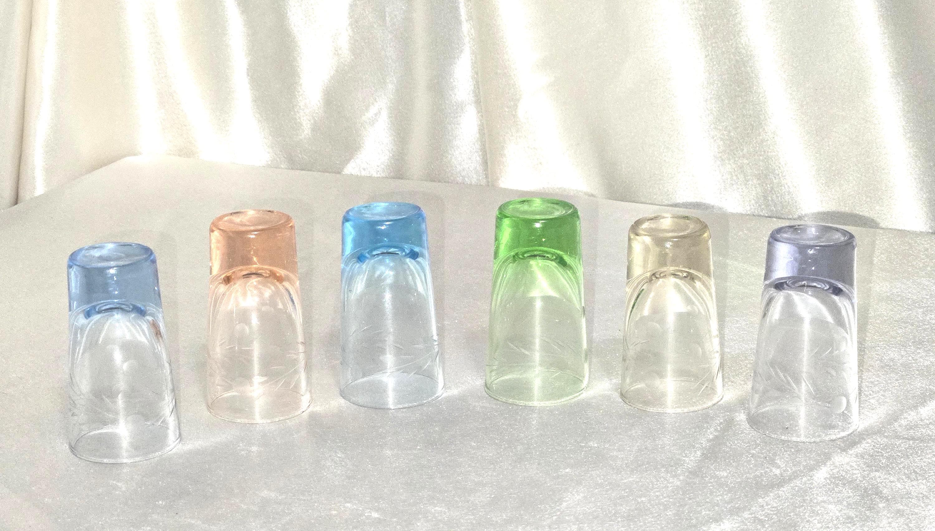 Vintage Etched Shot Glass Set • Multi-Color Floral Shooters