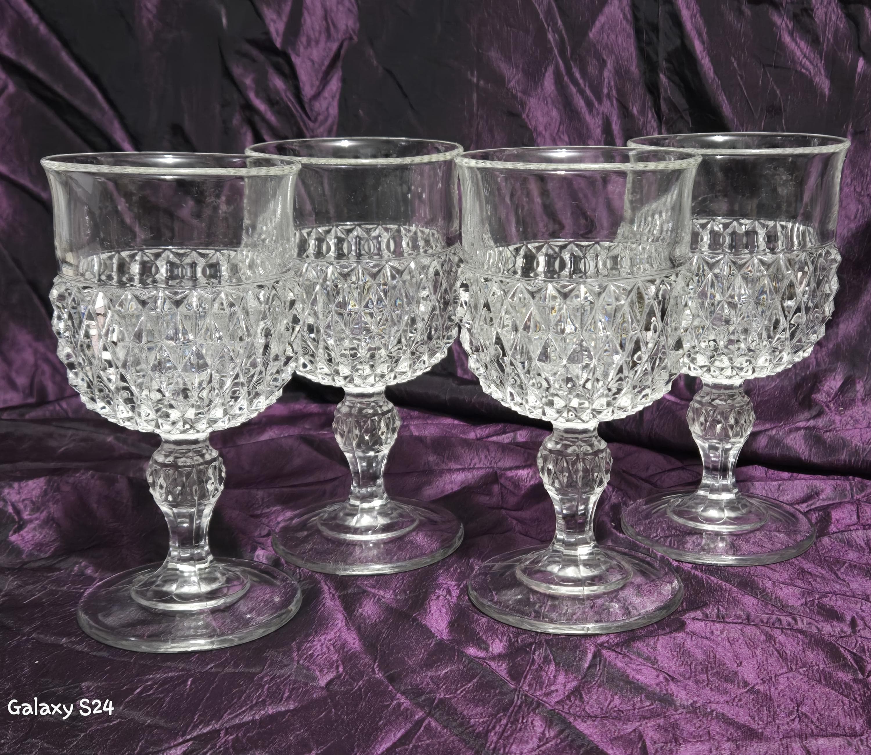 Vintage Diamond Point Glass Goblets Set of 4 Pressed Glass - image 1