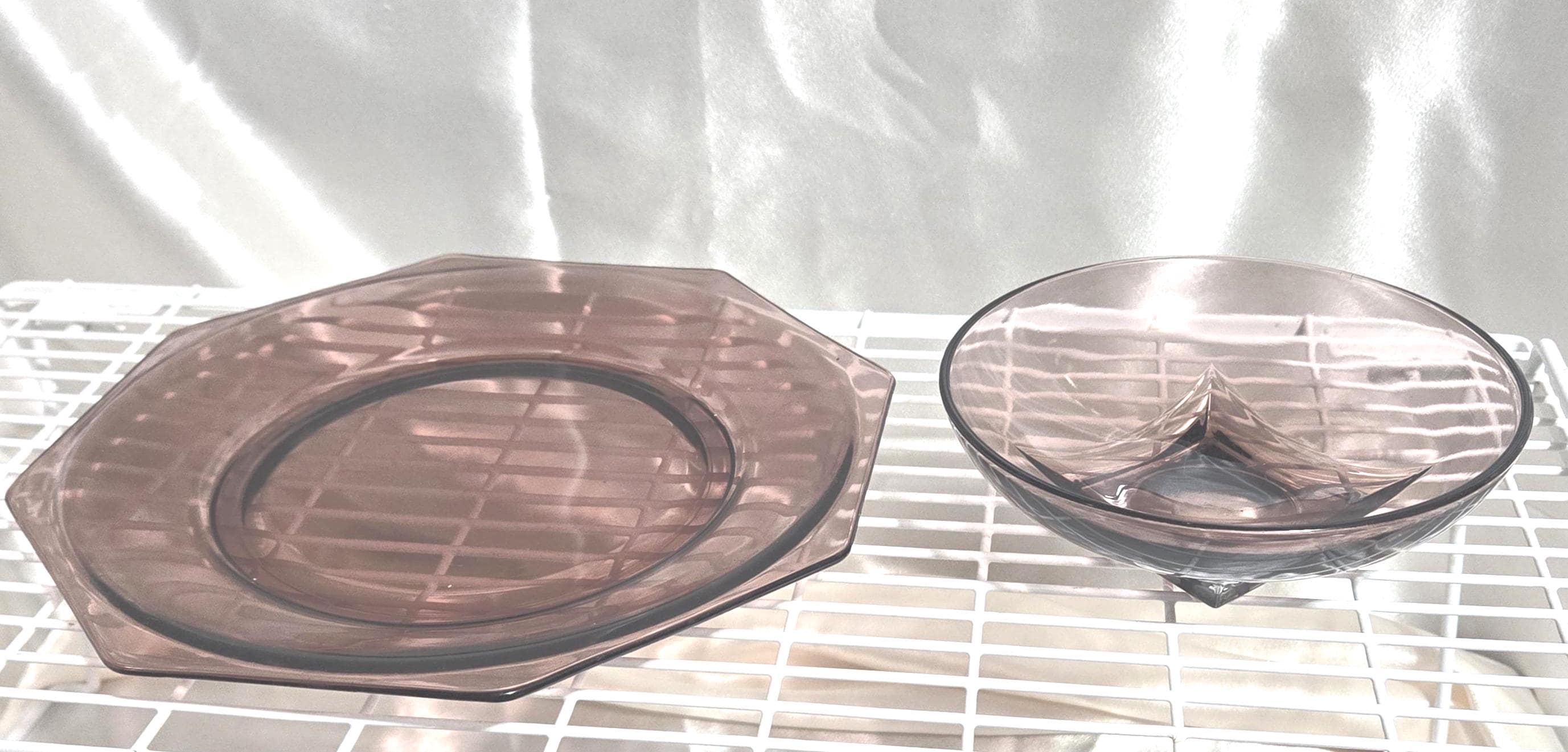 Vintage Hazel Atlas Moroccan Amethyst Glass Plate and Bowl Set