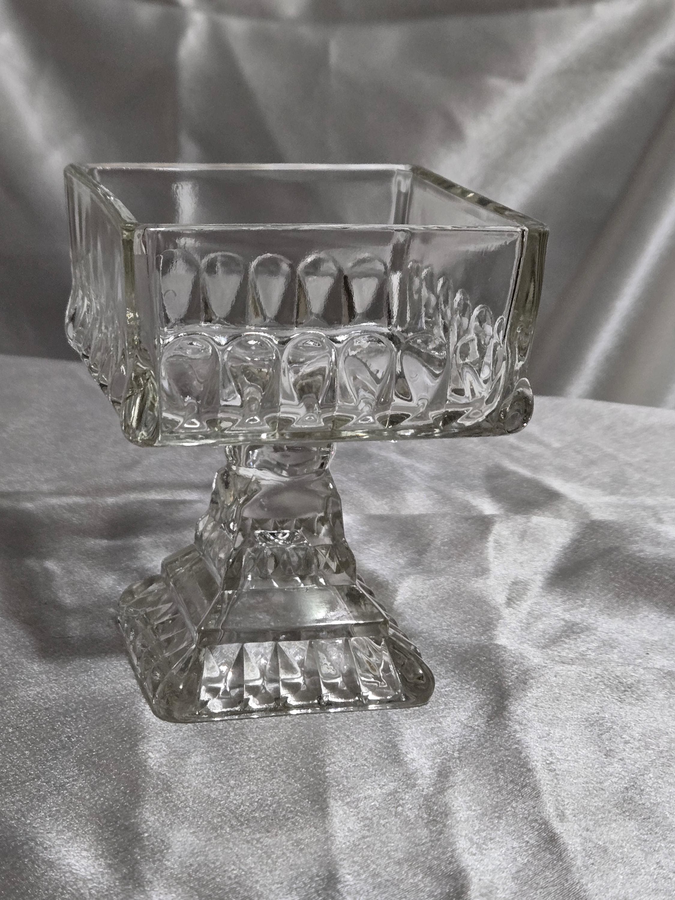 Vintage Jeannette Glass Wedding Box – Clear Pressed Glass Square Compote, Circa 1940s - image 1