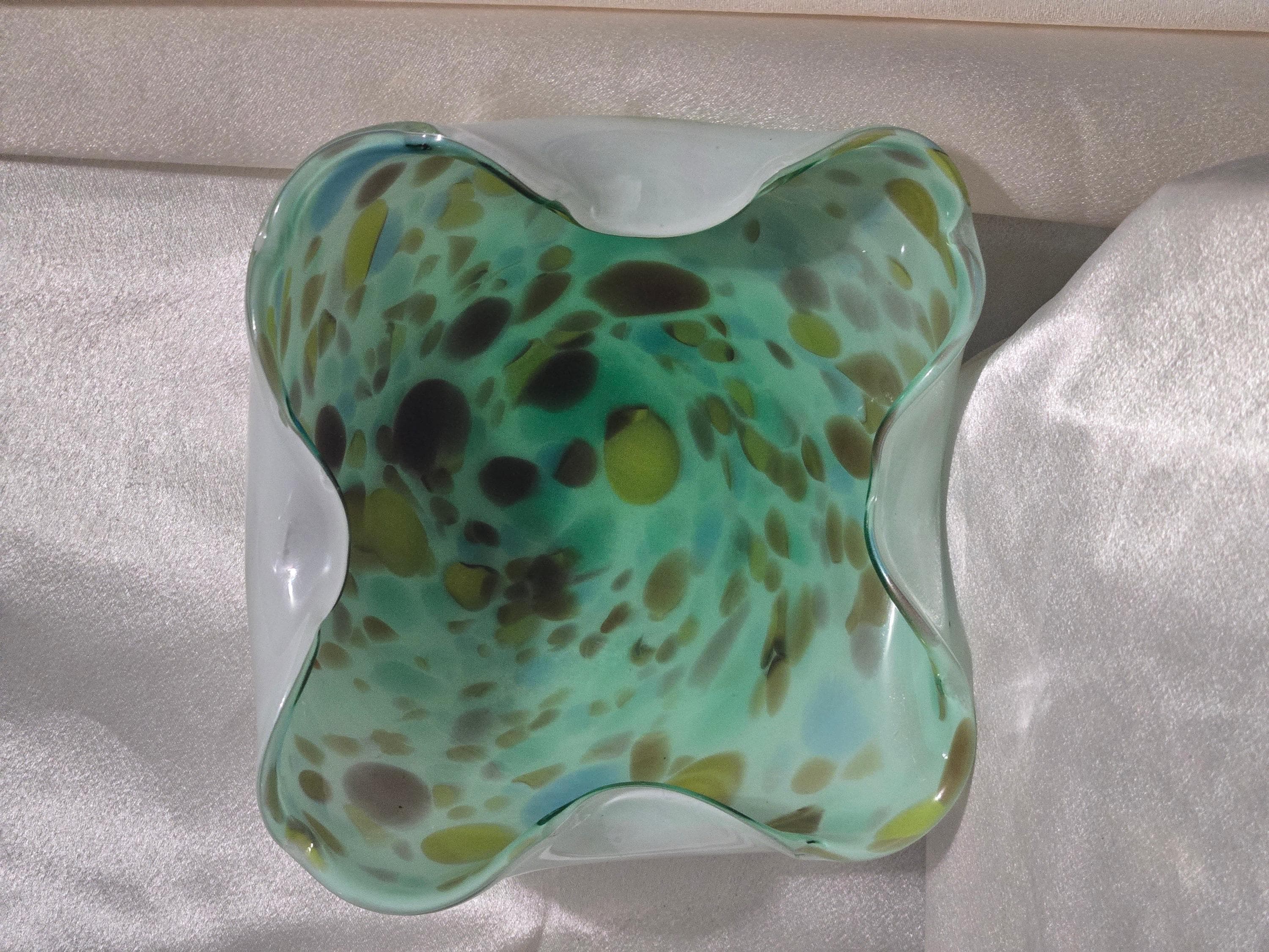 Murano Style Hand Blown Art Glass Bowl Speckled Green - image 1