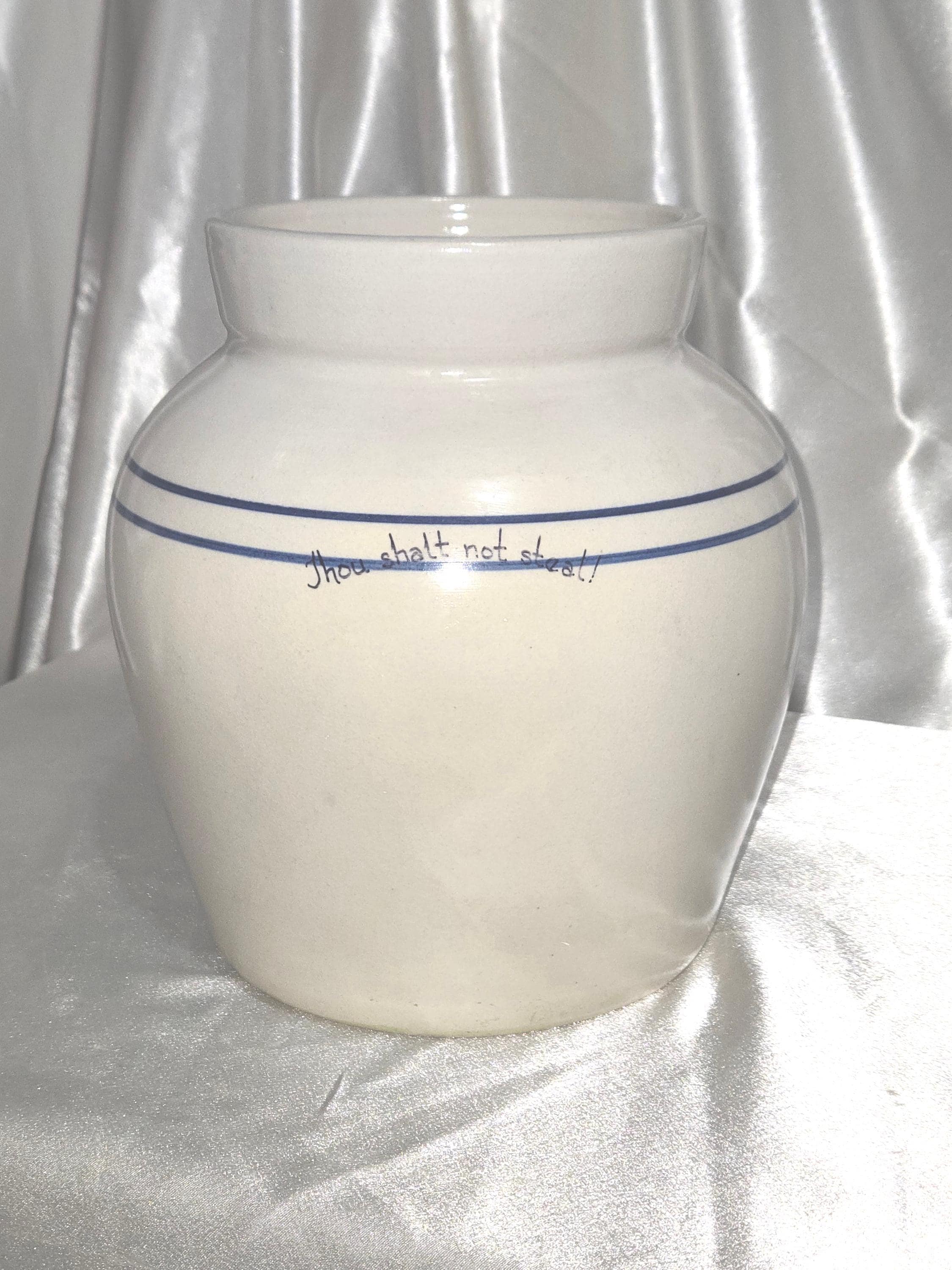 Vintage Casey Pottery Stoneware Crock Thou Shalt Not Steal Primitive Decor