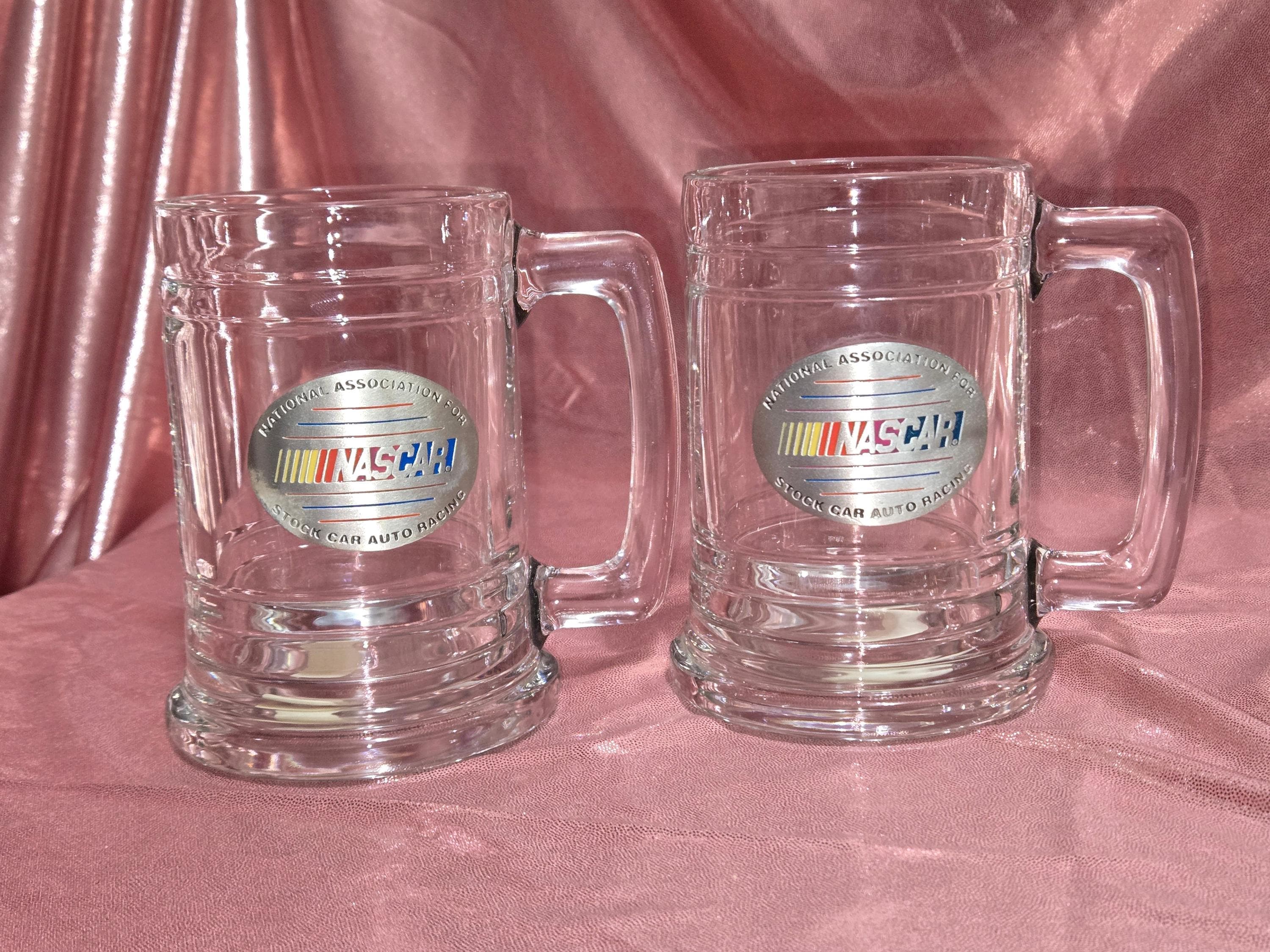 Set of 2 Vintage NASCAR Glass Beer Mugs – Heavy Stein Style Racing Collectible