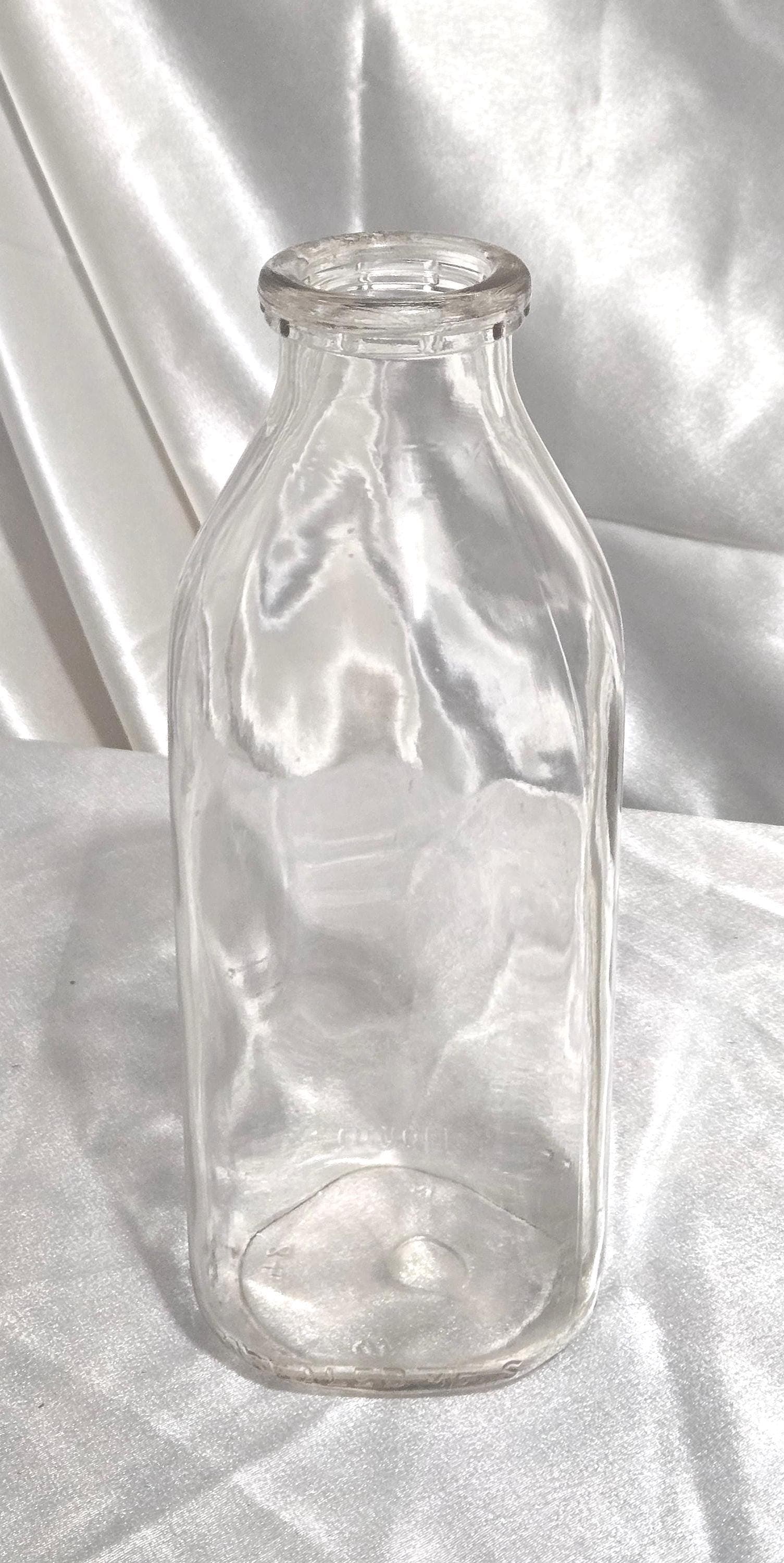 Vintage Glass Milk Bottle Vase Farmhouse Decor 9 Inch Rustic Dairy Bottle