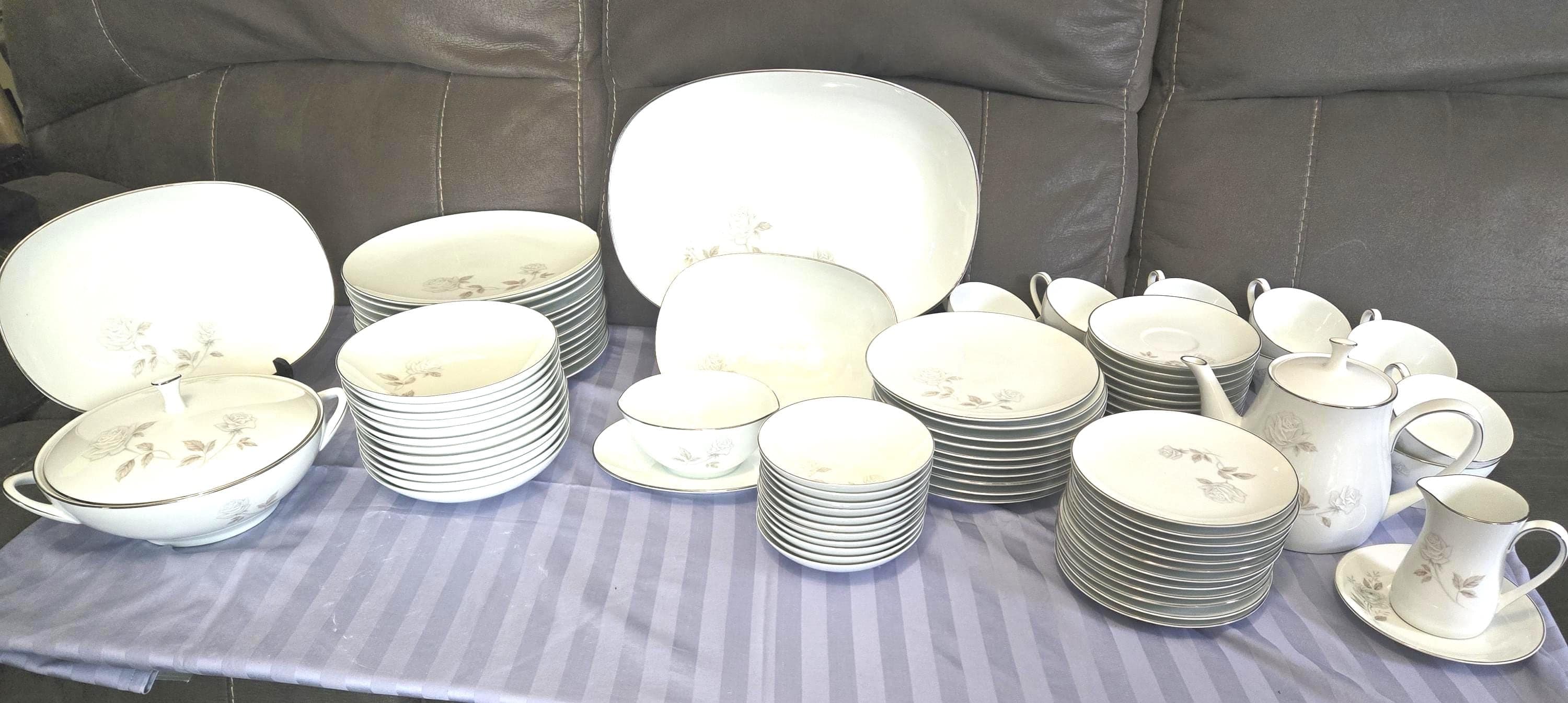 Vintage Noritake China Set: 74-Pc Rosay Platinum Dinnerware - image 1