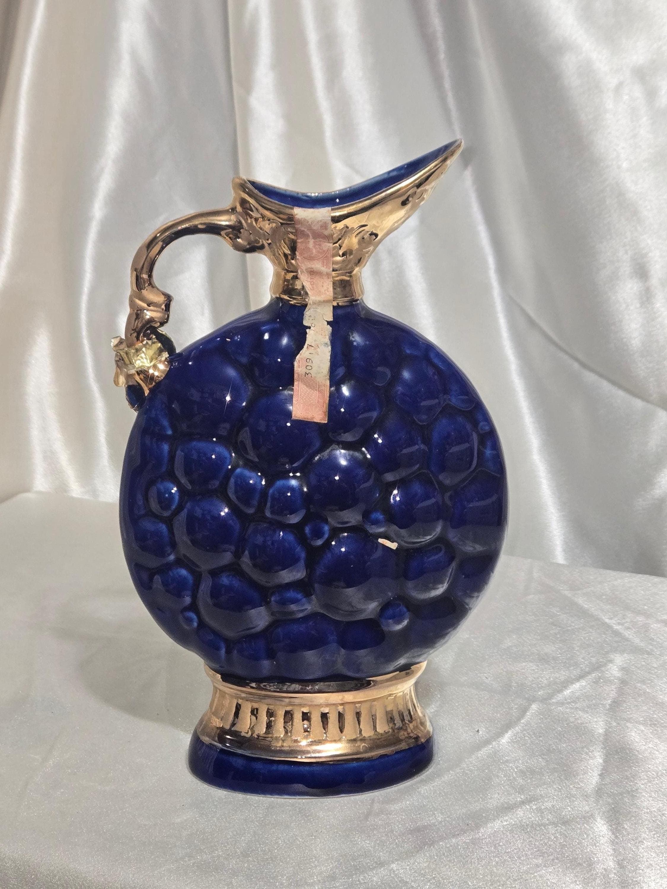 Vintage 1963 Jim Beam Decanter | Cobalt Blue Grapes Regal China | Gold Accents | Collectible Barware