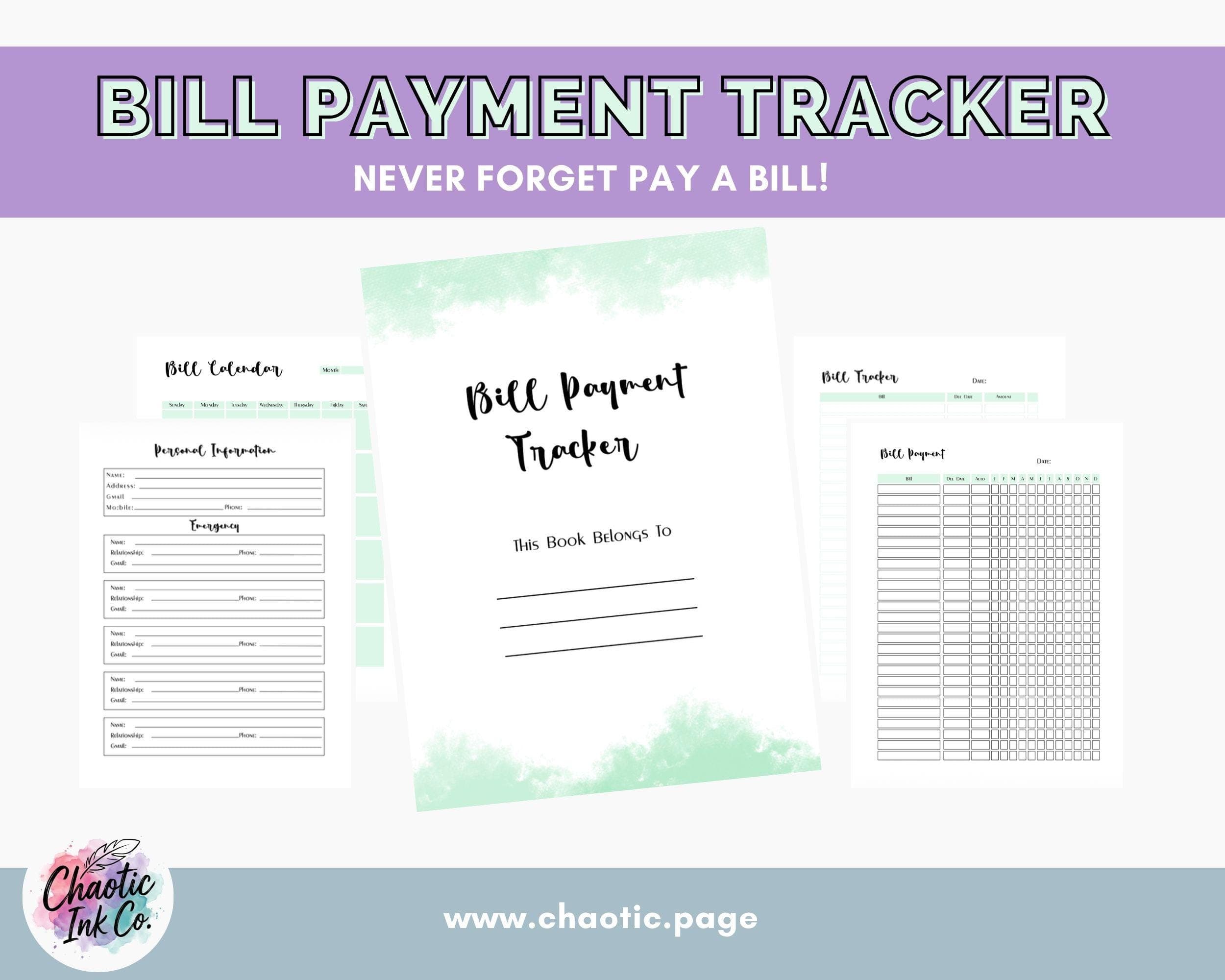 Bill Payment Tracker Printable