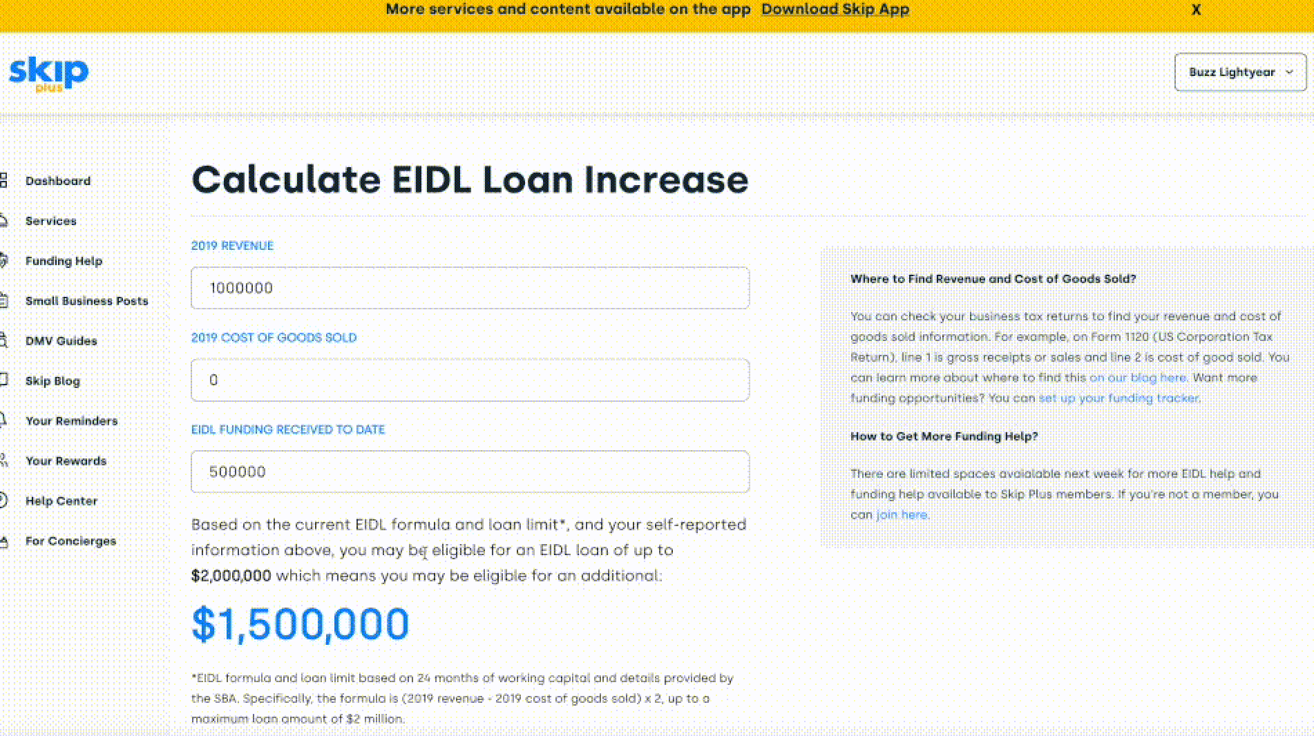 How does SBA calculate loan amount?