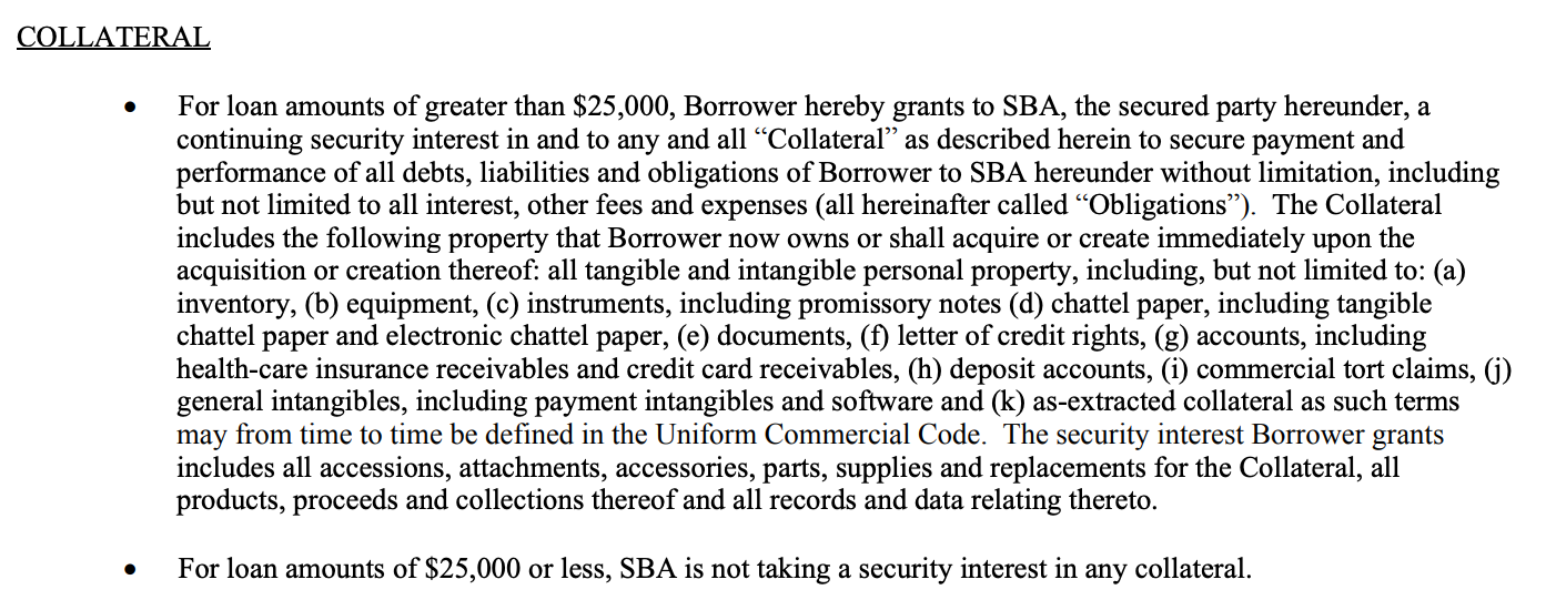 sba loan collateral assignment