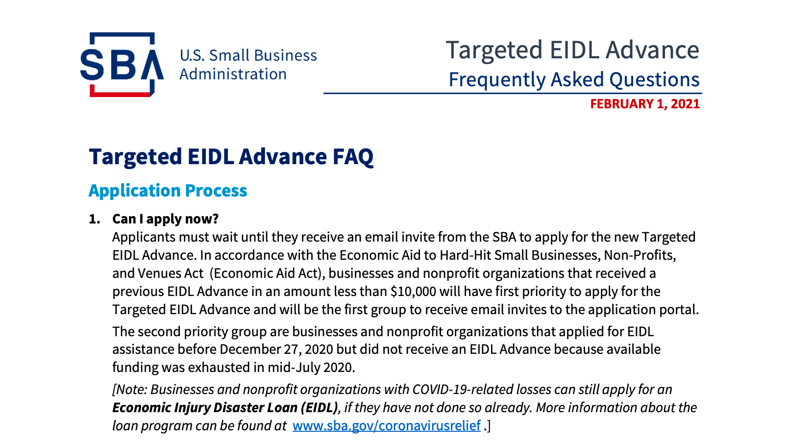 Breaking: New Targeted EIDL Advance Timing and Eligibility Info 