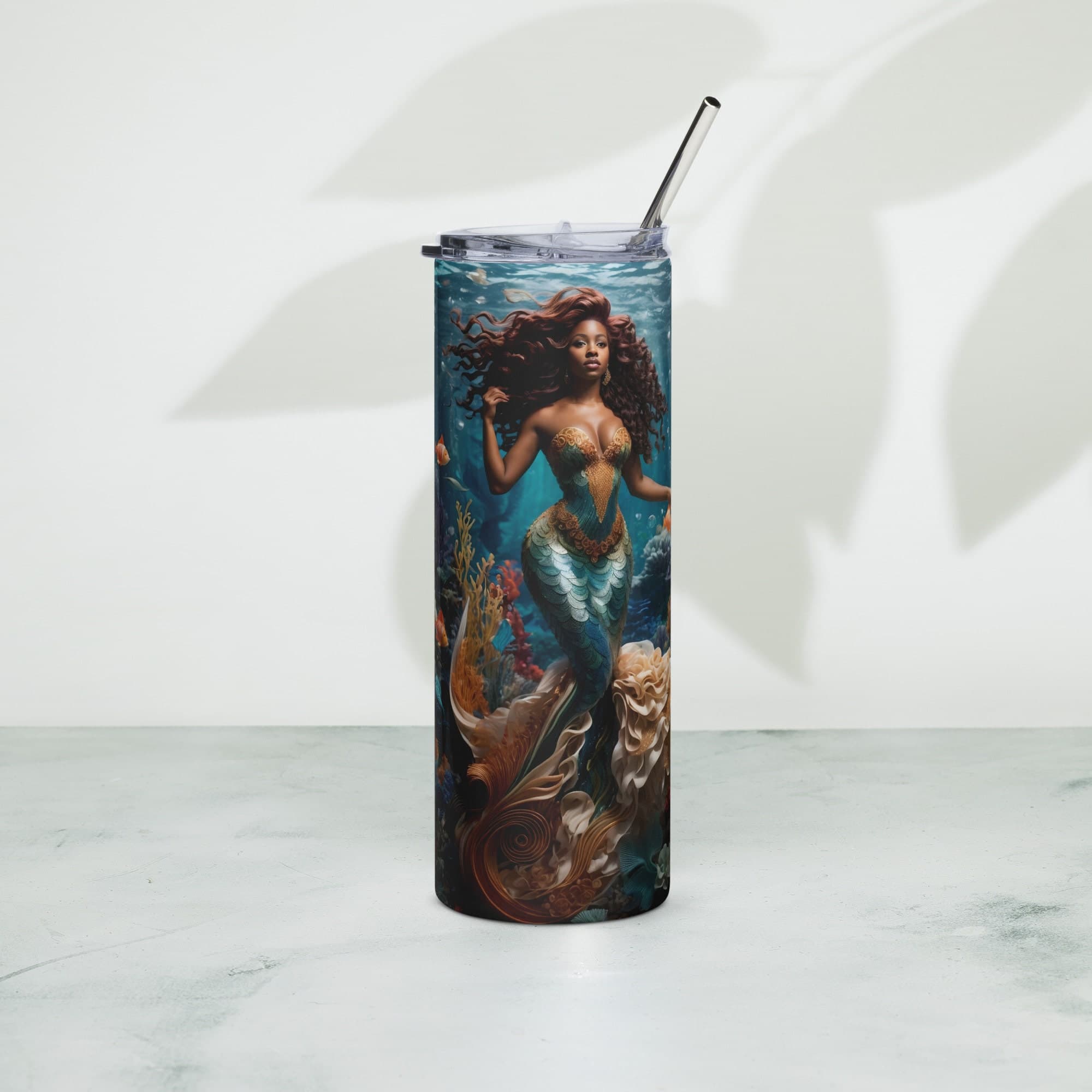African American Mermaid Tumbler - Underwater Fantasy Design - Embark on a Stylish Sipping Journey!