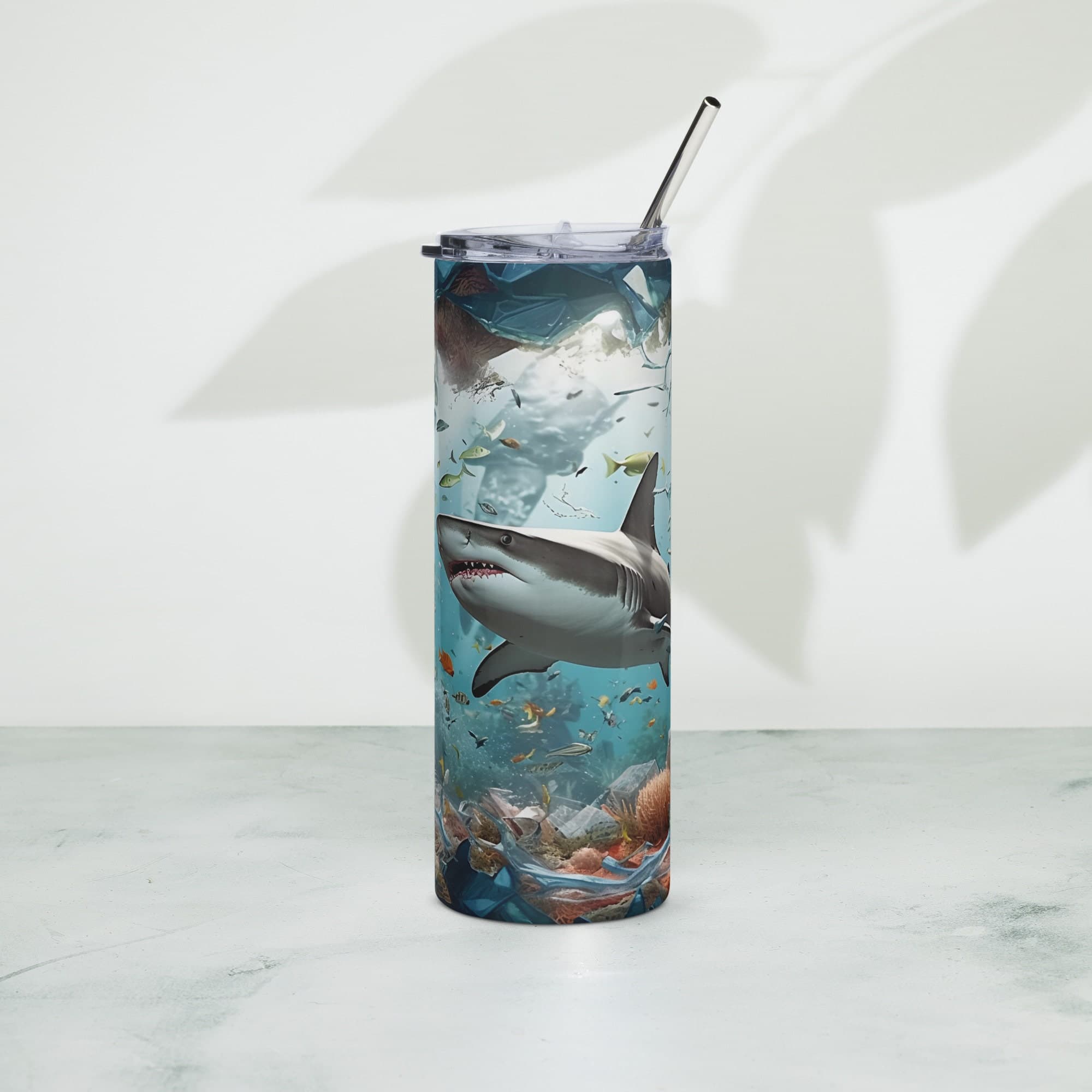 Personalized 3D Embroidered Shattered Glass Shark Sublimation Tumbler Gift for Fishermen