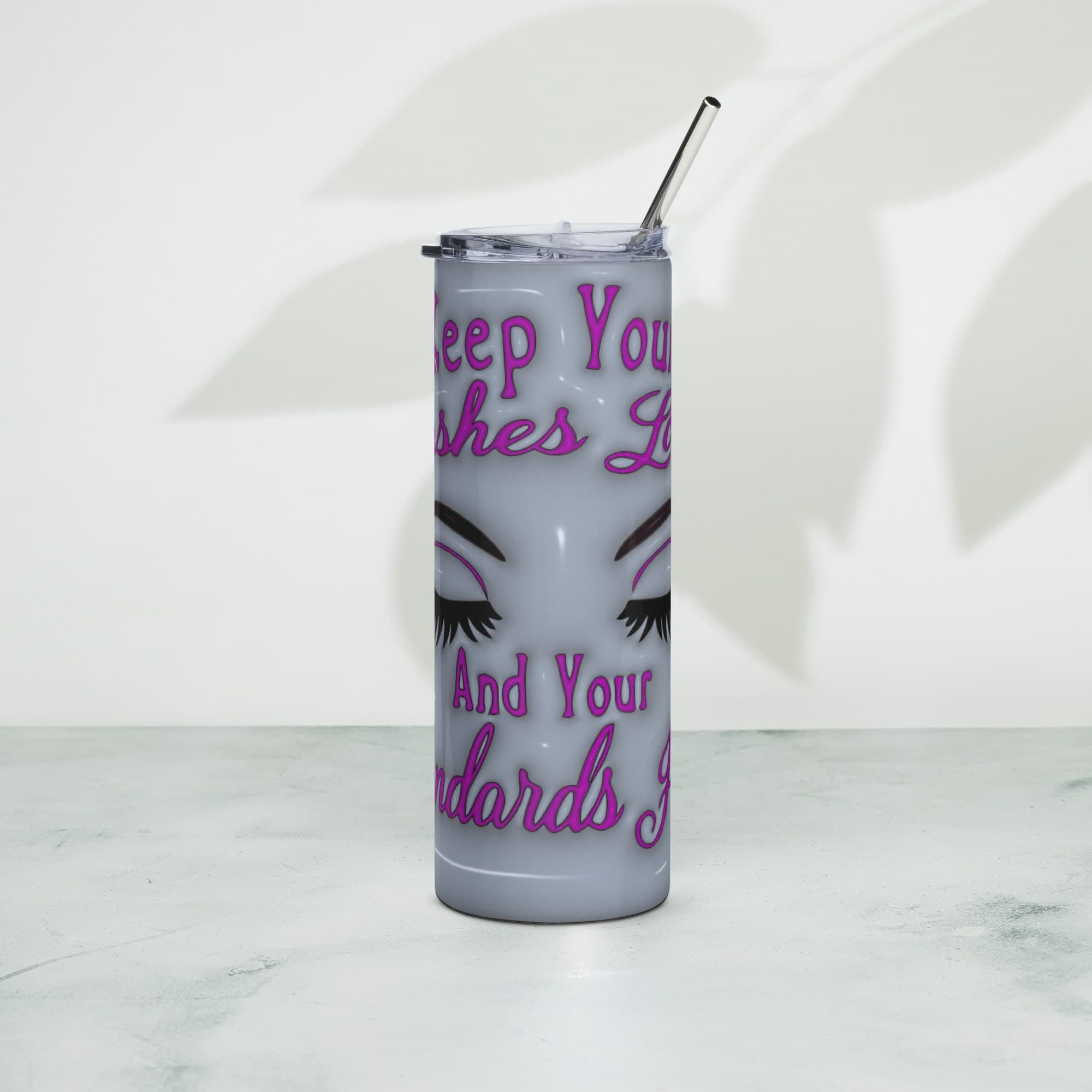 Elevate Your Sips: 'Keep Your Lashes Long and Your Standards High' Tumbler - Stylish Stainless Steel with 3D Inflated Design