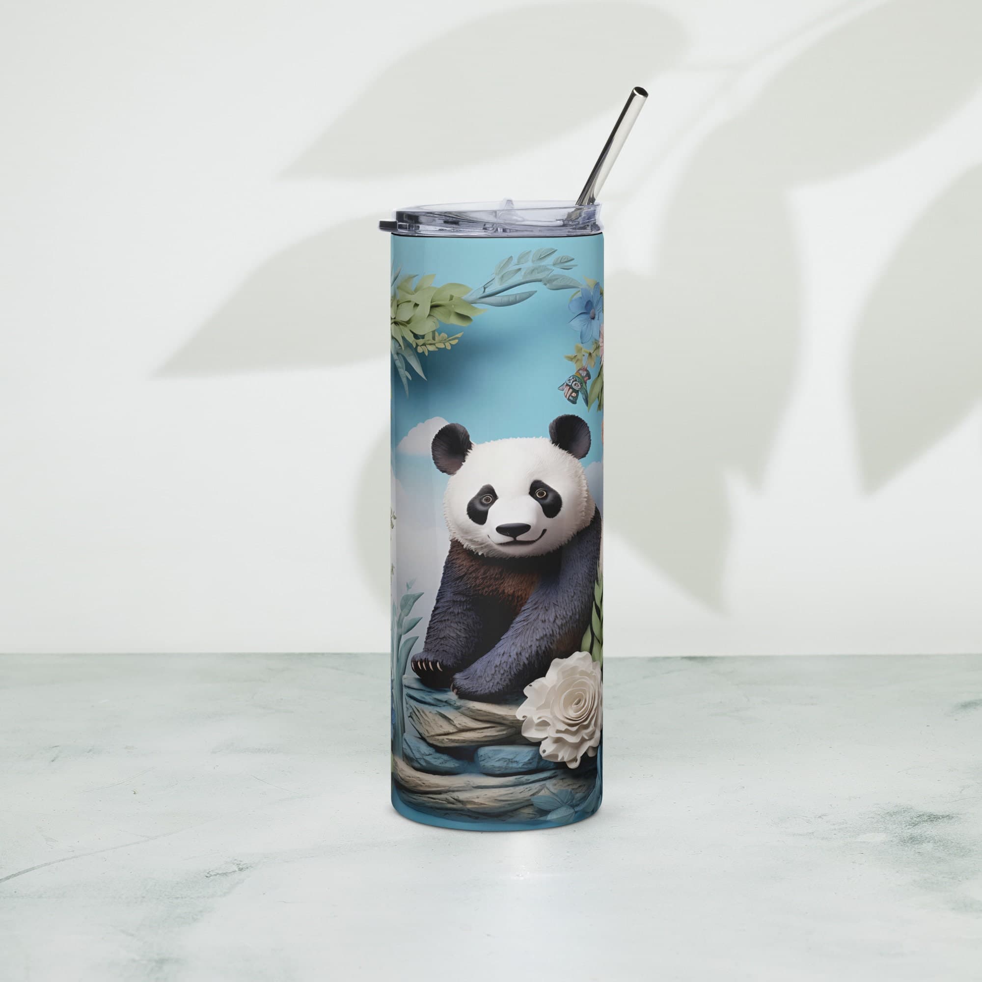 3D Embroidered Cute Panda Sublimation Tumbler Gift for Panda Lovers