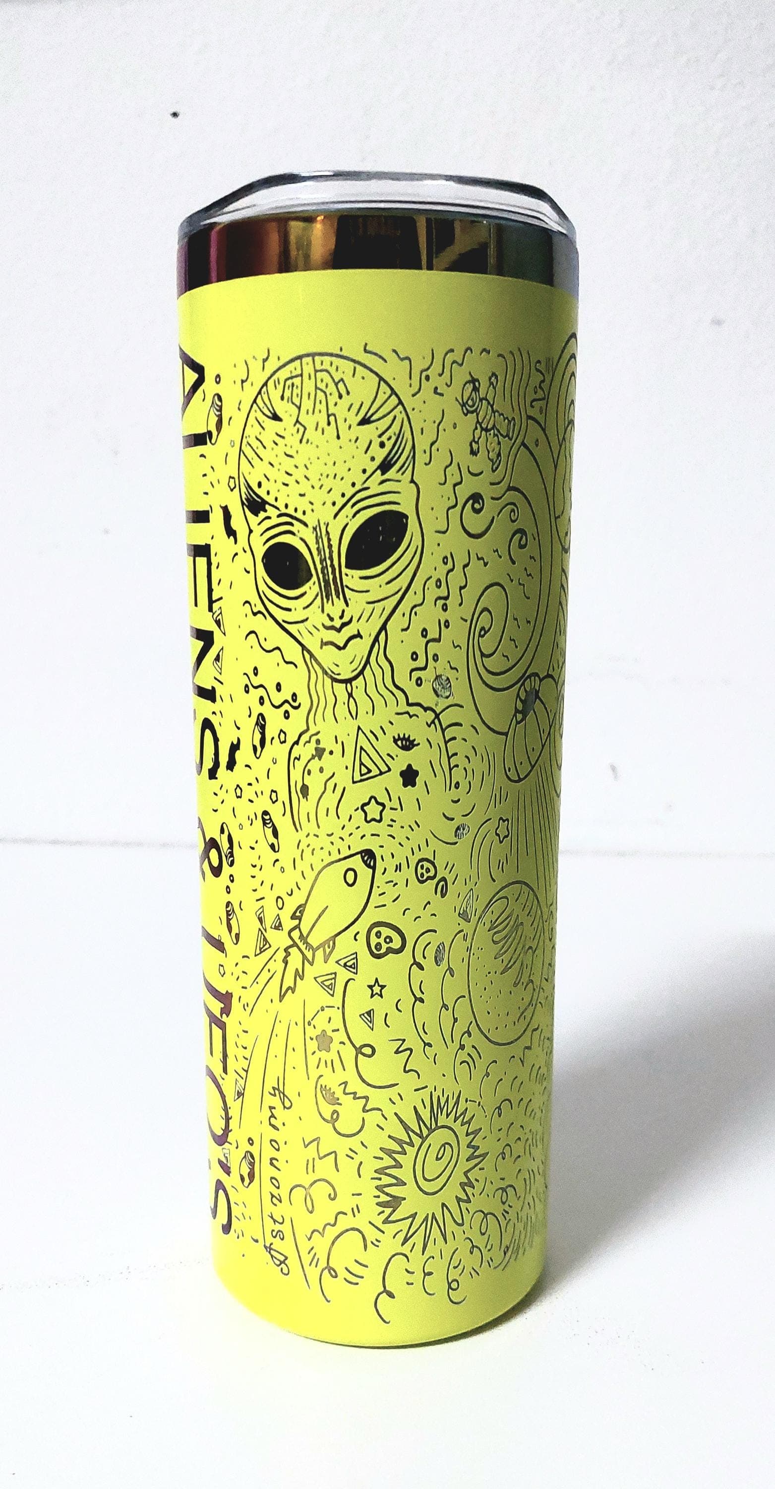 Alien Engraved Tumbler: Rainbow 20oz Stainless Steel, Sci-Fi Gift