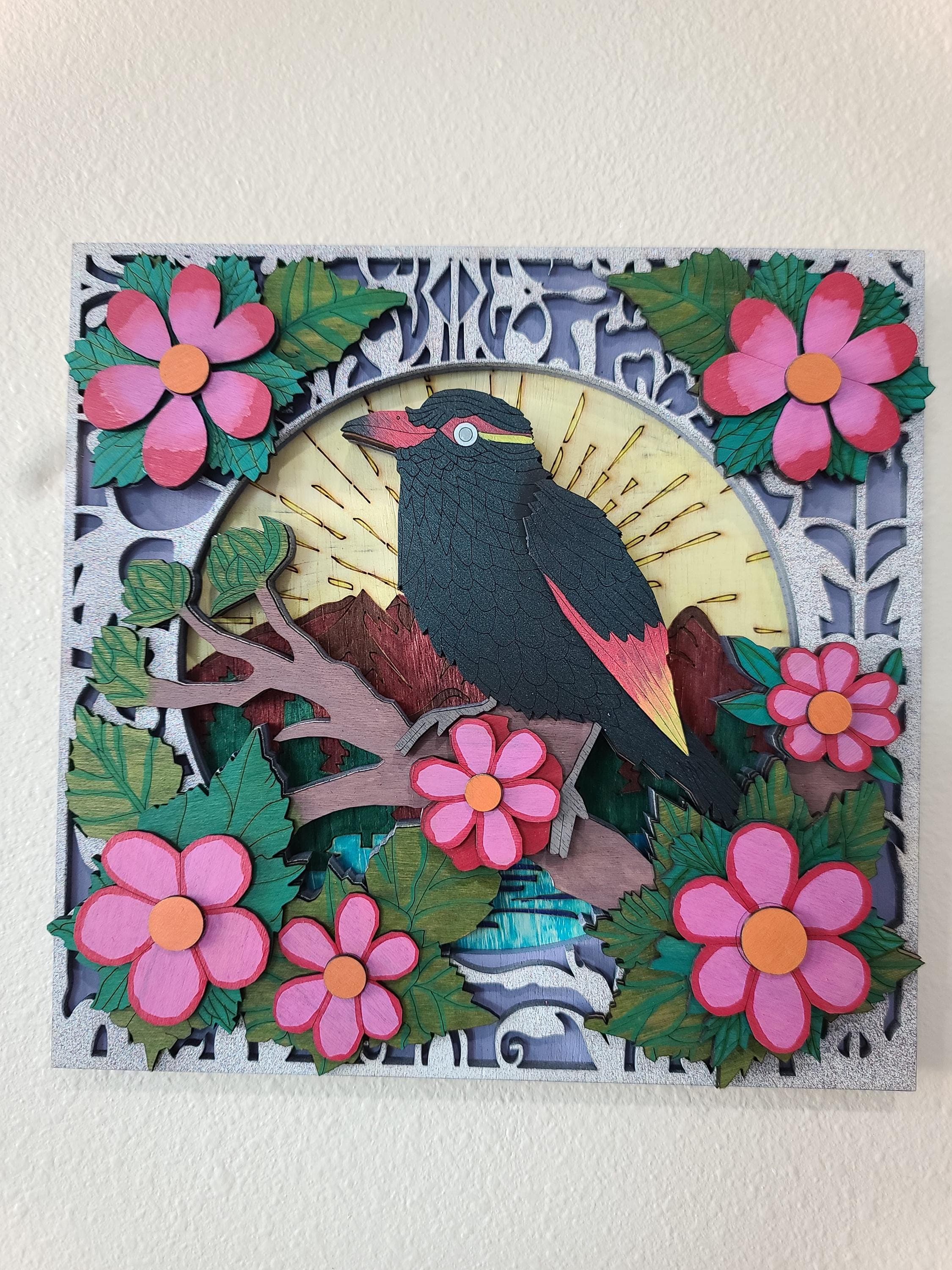 Radiant Bird & Floral Layered Wall Decor