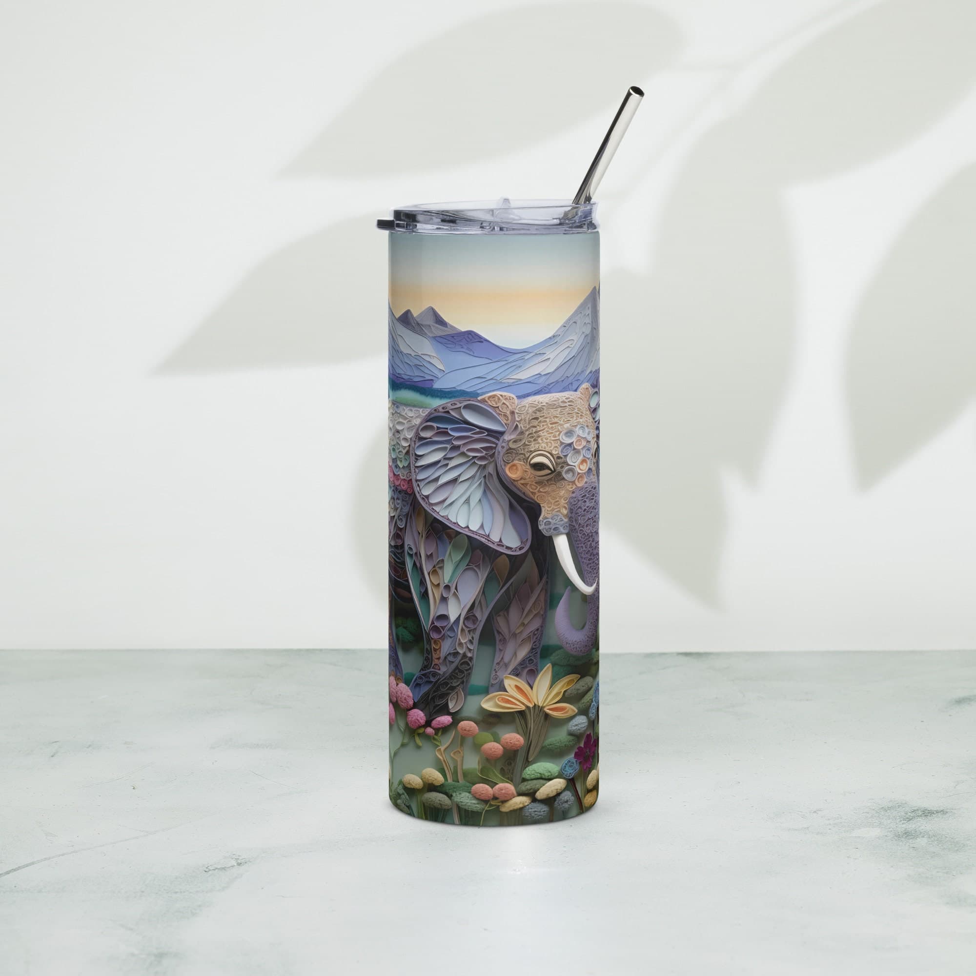 3D Embroidered Floral Elephant Lovers Sublimation Tumbler Gift for Elephant Lovers