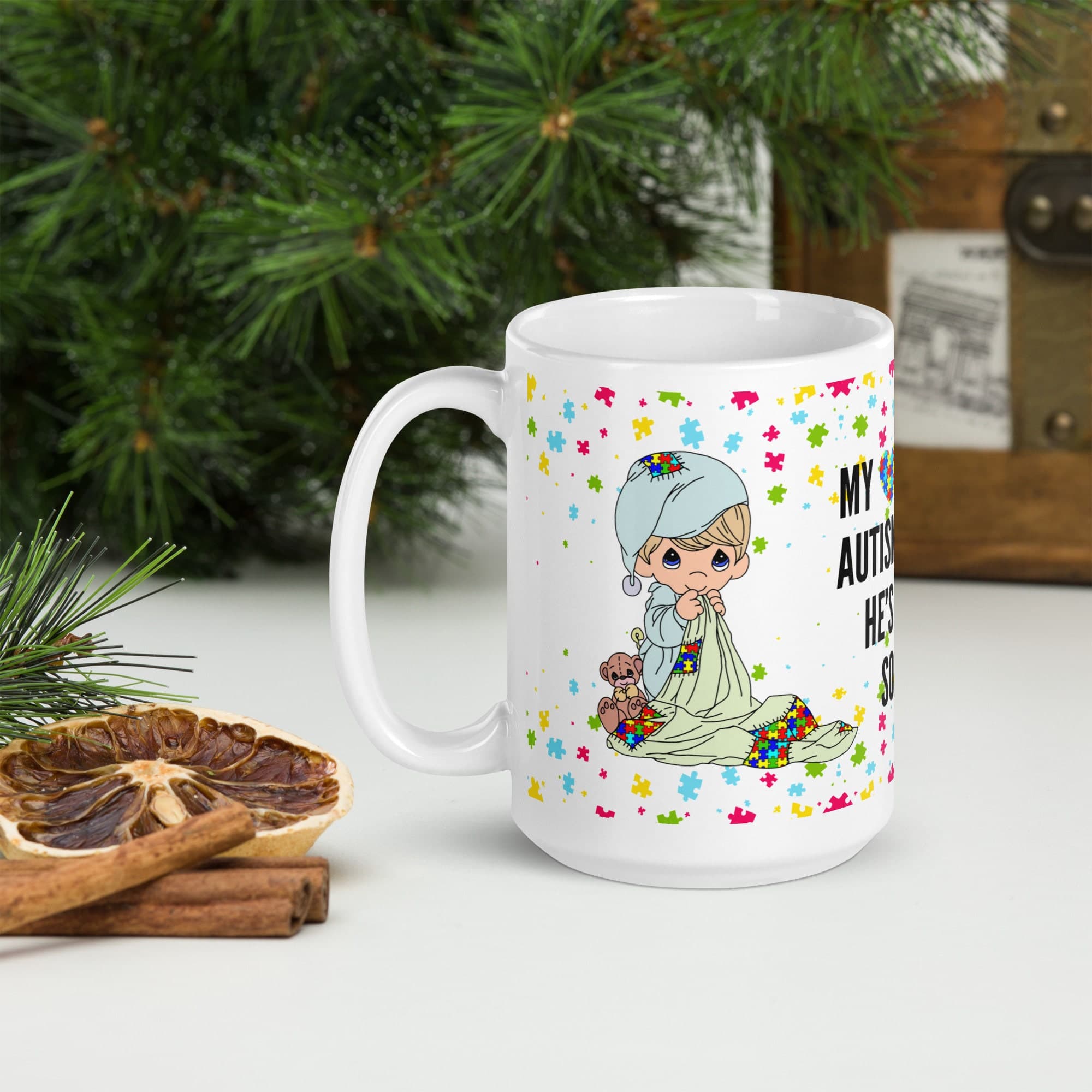 Heartwarming Precious Moments Autism Mug - Colorful Design for Loving Moms - 10oz and 15oz Options