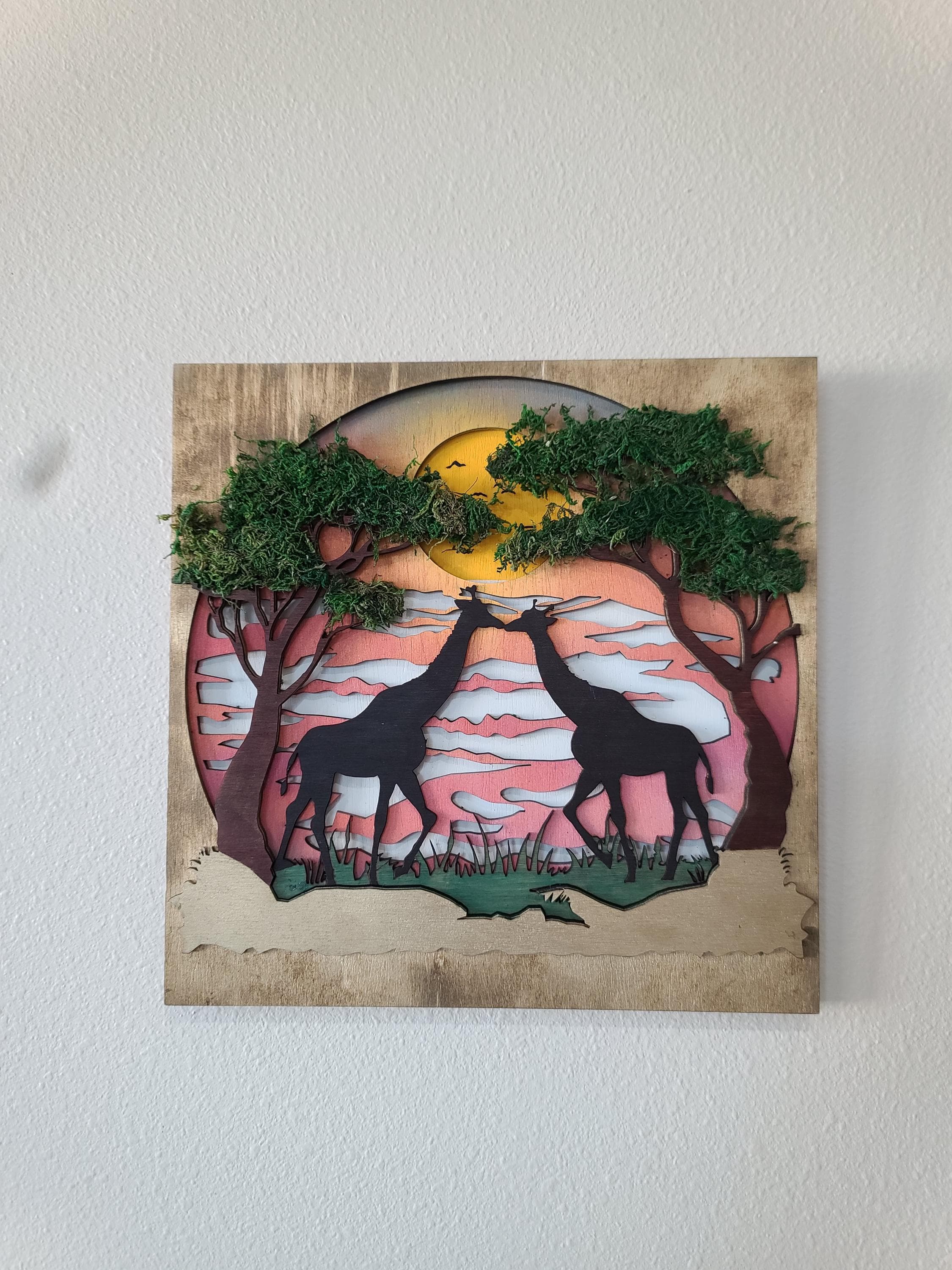 Safari Sunset 3D Wood Wall Art with Moss Accents
