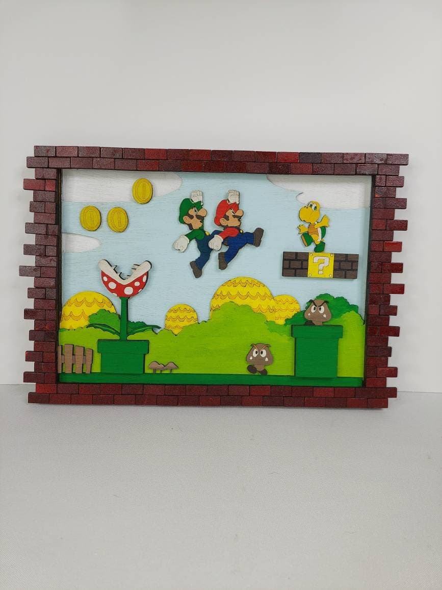 3D layered Laser Cut Wooden Super Mario Bros Fanbase Wall Decor