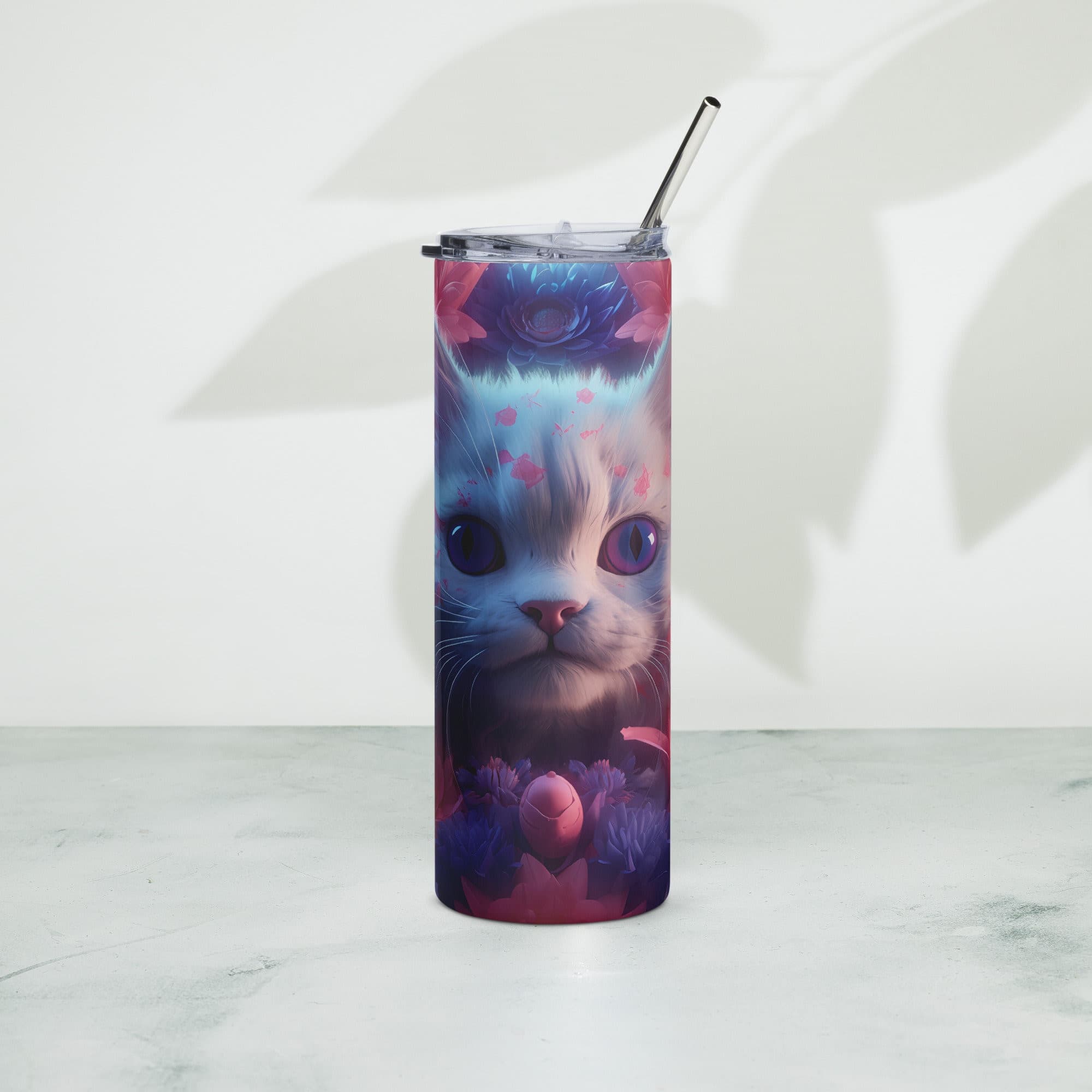 3D Embroidered Cute Floral Cat Face Sublimation Tumbler Gift for Her