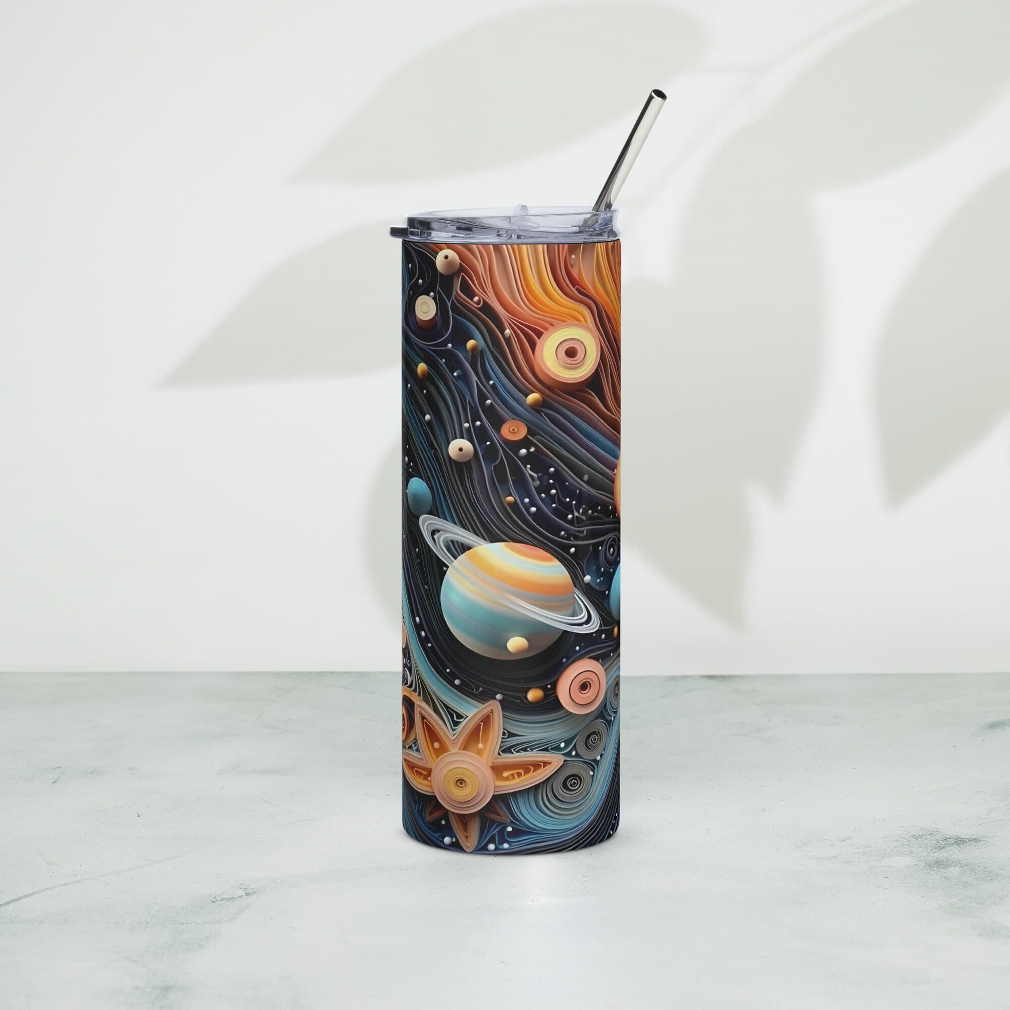 3D Embroidered Quilled Planet Sublimation Tumbler Everyday Gift