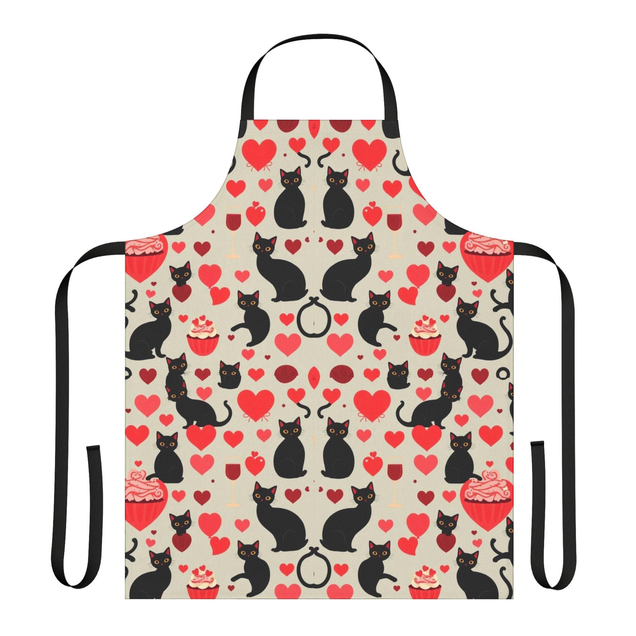 Black Cat Apron with Hearts and Cupcakes, Cute Kitchen Cooking Gift for Mom, Graduation Gift for the Cook, Apron with Pink Accents