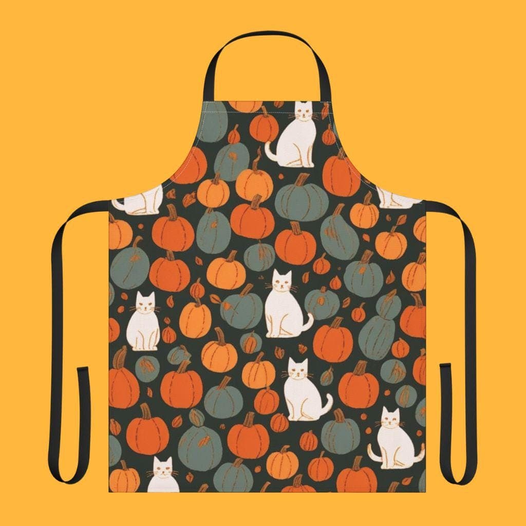 Apron with Pumpkins and Cats, Fall Cooking Apron, Thanksgiving Kitchen Decor, Harvest Season Accessory