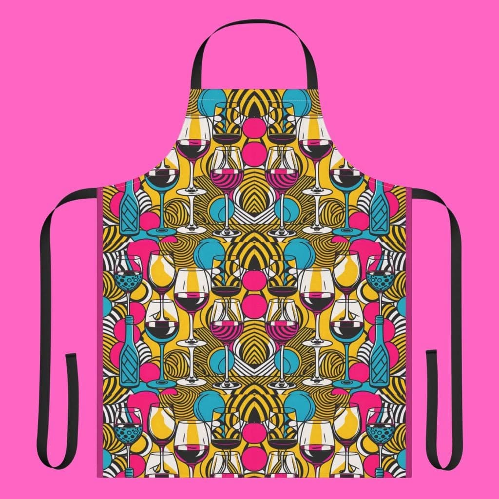 Pop Art Wine Lover Apron: Bold Pink & Blue Kitchen Smock