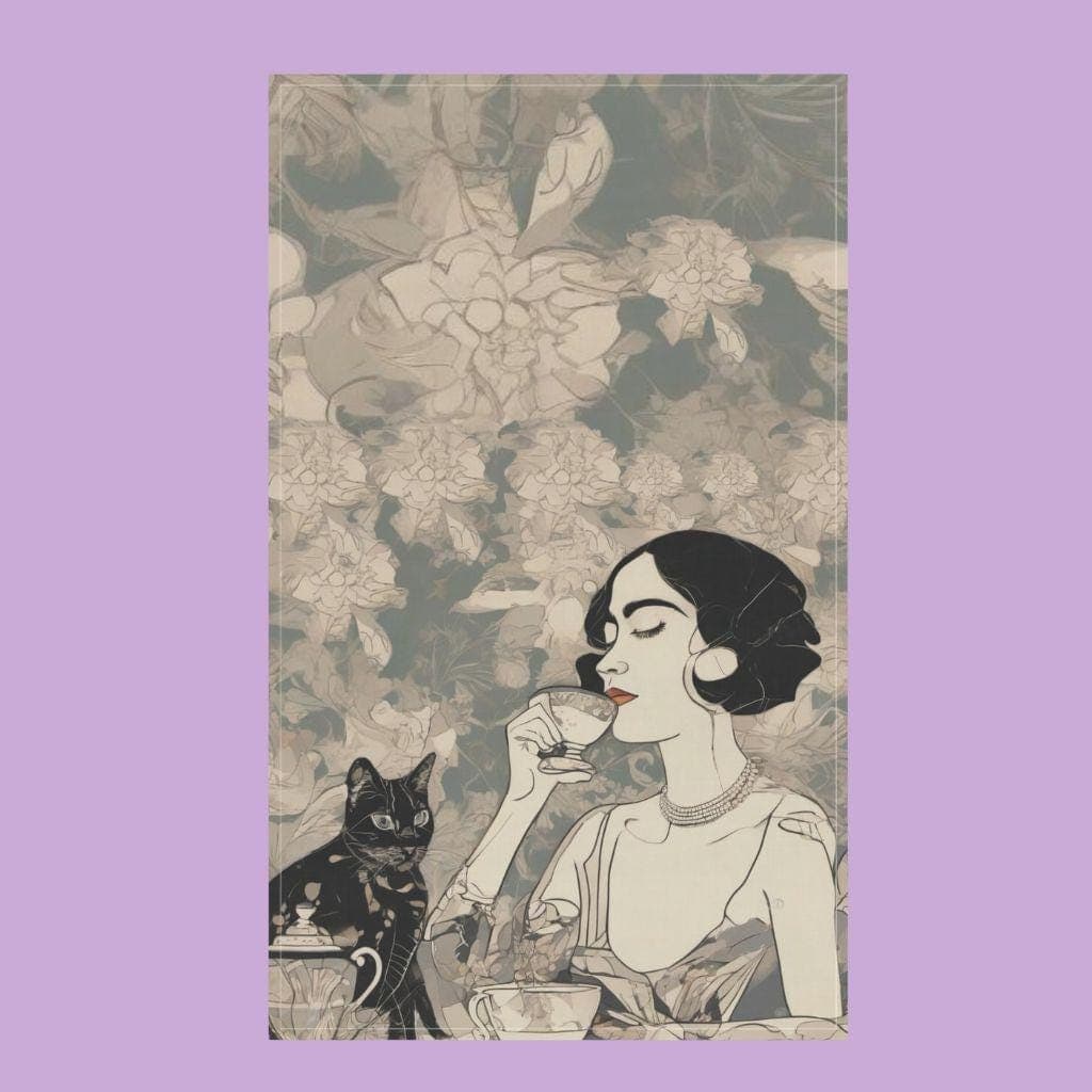 Black Cat Dish Towel: Retro Kitchen Decor, Vintage Art Deco Style