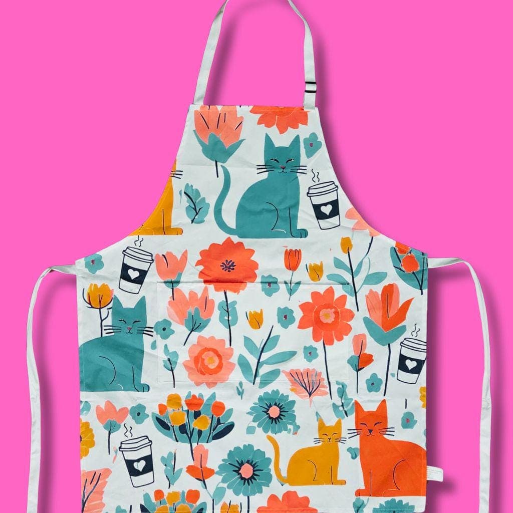 Cotton Cat Apron with Deep Pockets for Cooking, Baking and Gardening