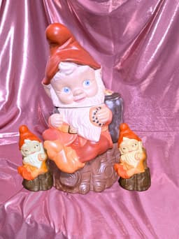 Vintage Ceramic Gnome Cookie Jar with Matching Salt and Pepper Shakers Set