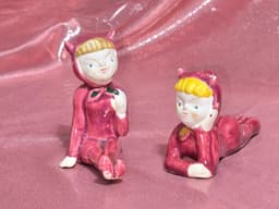Vintage Japanese Red Devil Pixie Elf Figurines Set of 2 1950s Ceramic