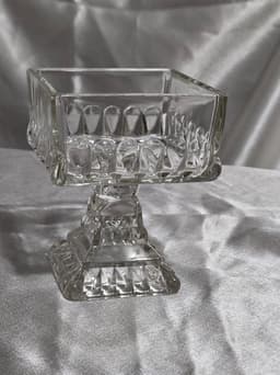 Vintage Jeannette Glass Wedding Box – Clear Pressed Glass Square Compote, Circa 1940s