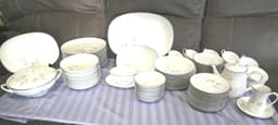 Vintage Noritake China Set: 74-Pc Rosay Platinum Dinnerware
